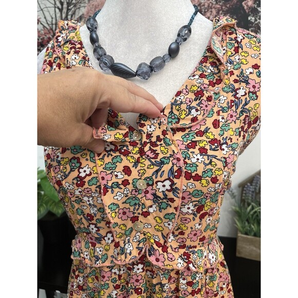 Suzanne Betro Women’s shirt dress Size M Floral V Neck  Ruffle Tiered Sleeveless - Picture 4 of 10